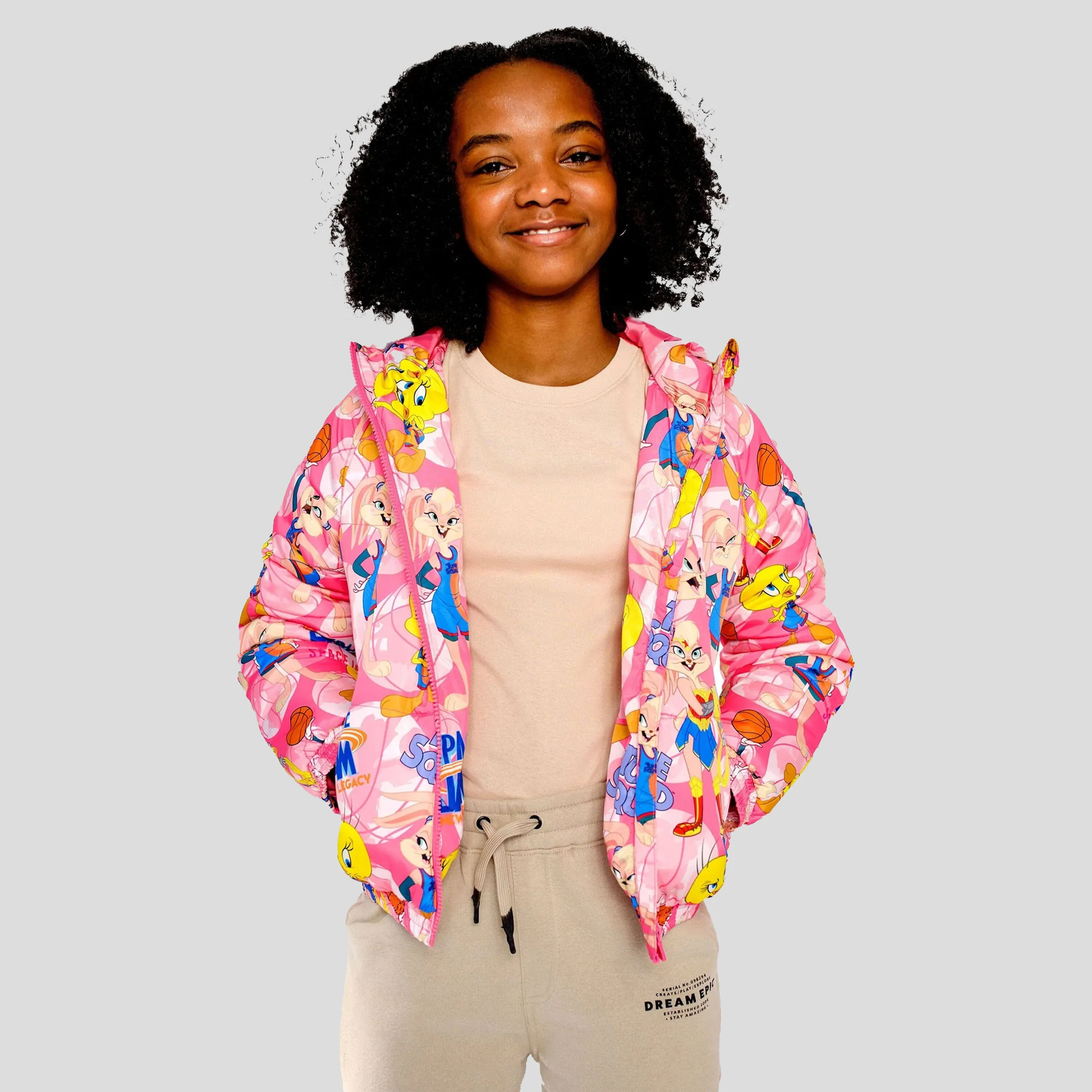 Girl's Heavy Quilted Puffer in New Looney Mash Jacket - FINAL SALE