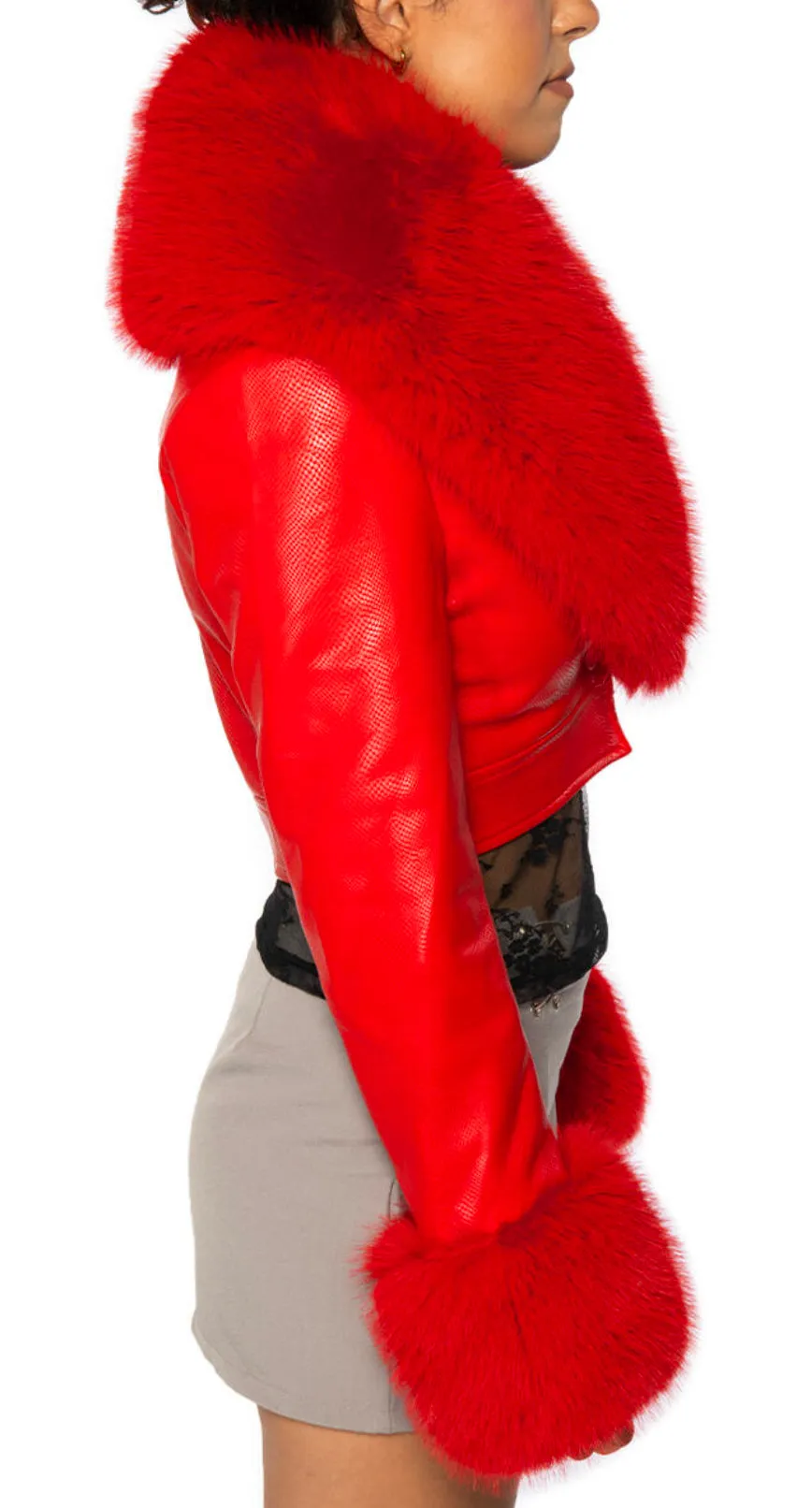 GISELE CROP FAUX FUR AND LEATHER JACKET