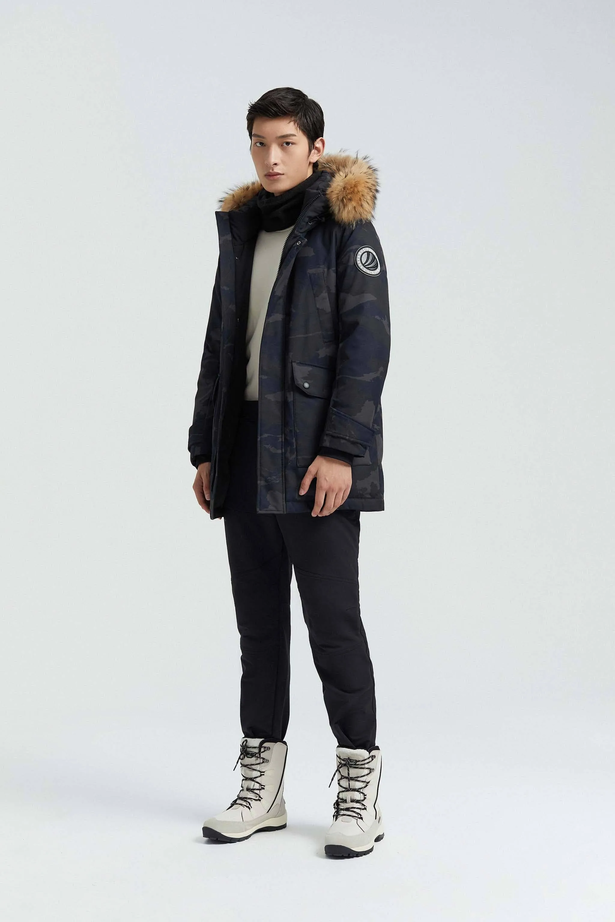 Goose Down Hooded Parka with Fur Trim