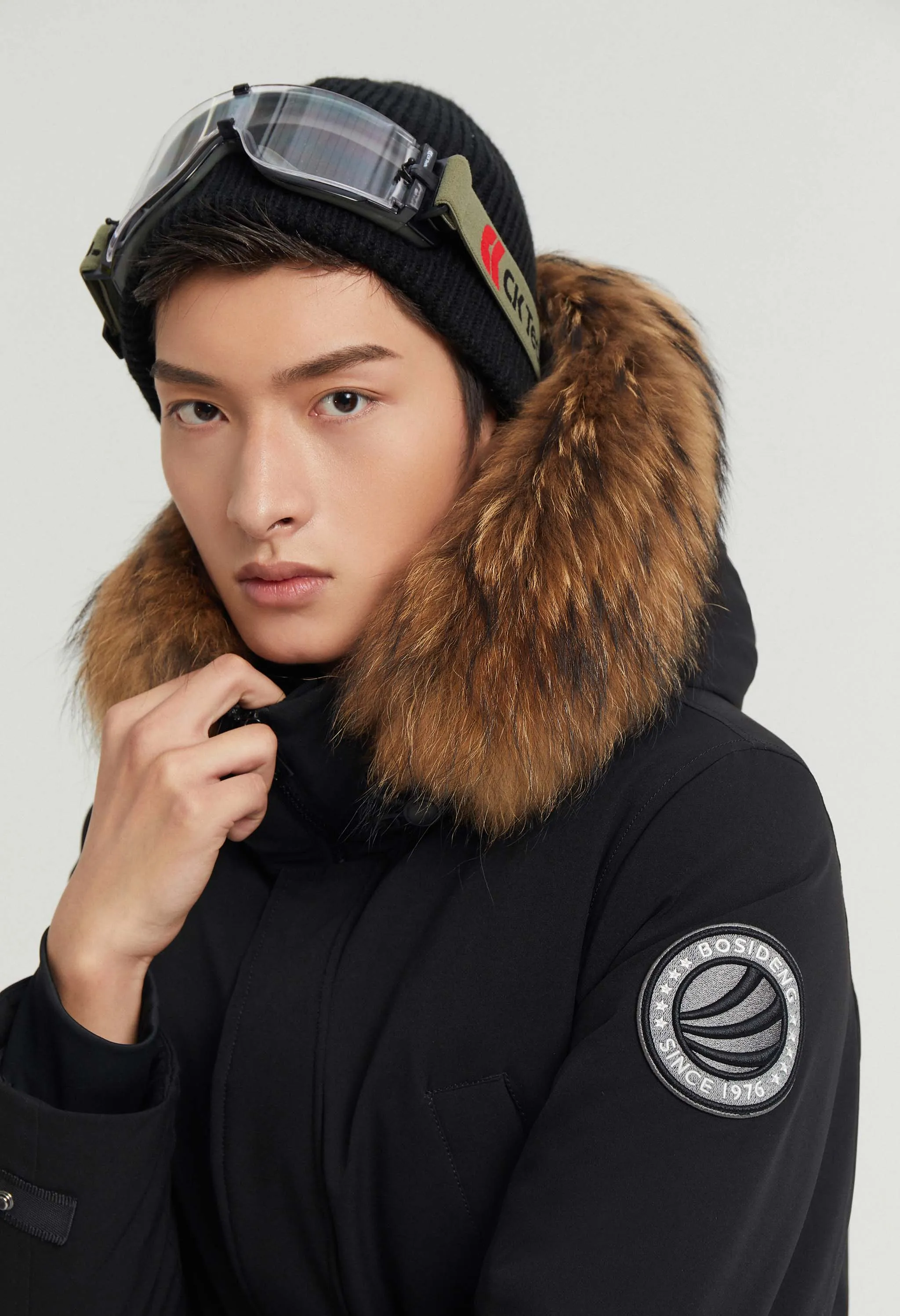 Goose Down Hooded Parka with Fur Trim