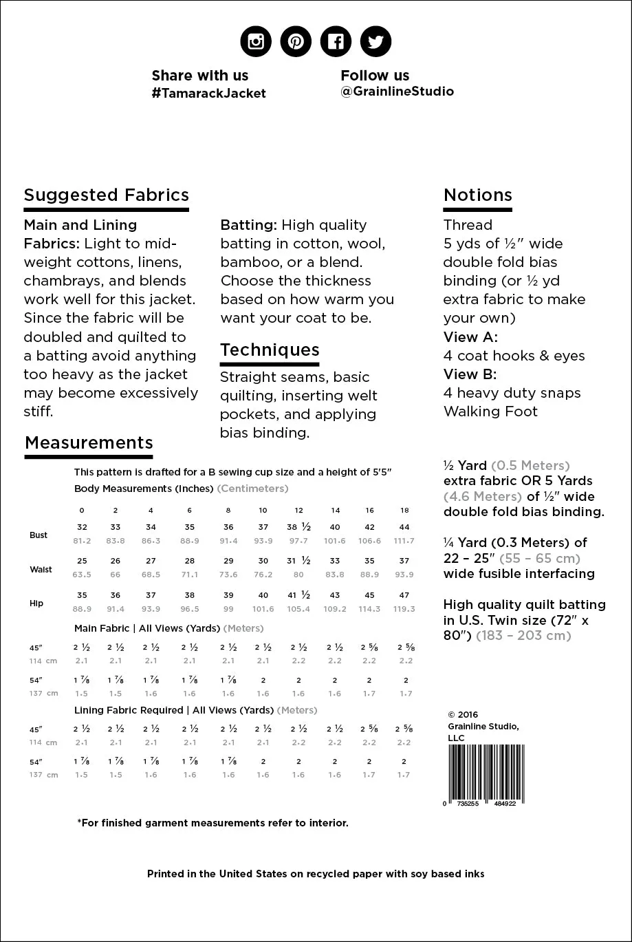 Grainline Pattern - Tamarack Jacket