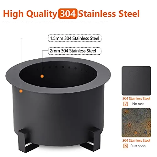 Grepatio Fire Pit,Outdoor Smokeless 21.5 in Stove Bonfire Firepit for Outside,Stainless Steel Wood Burning Firebowl for Backyard,Silver(Black) (Black)