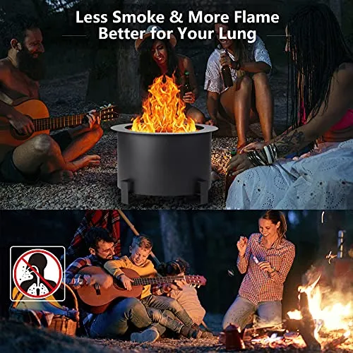 Grepatio Fire Pit,Outdoor Smokeless 21.5 in Stove Bonfire Firepit for Outside,Stainless Steel Wood Burning Firebowl for Backyard,Silver(Black) (Black)