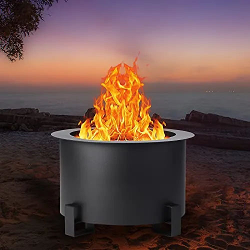 Grepatio Fire Pit,Outdoor Smokeless 21.5 in Stove Bonfire Firepit for Outside,Stainless Steel Wood Burning Firebowl for Backyard,Silver(Black) (Black)