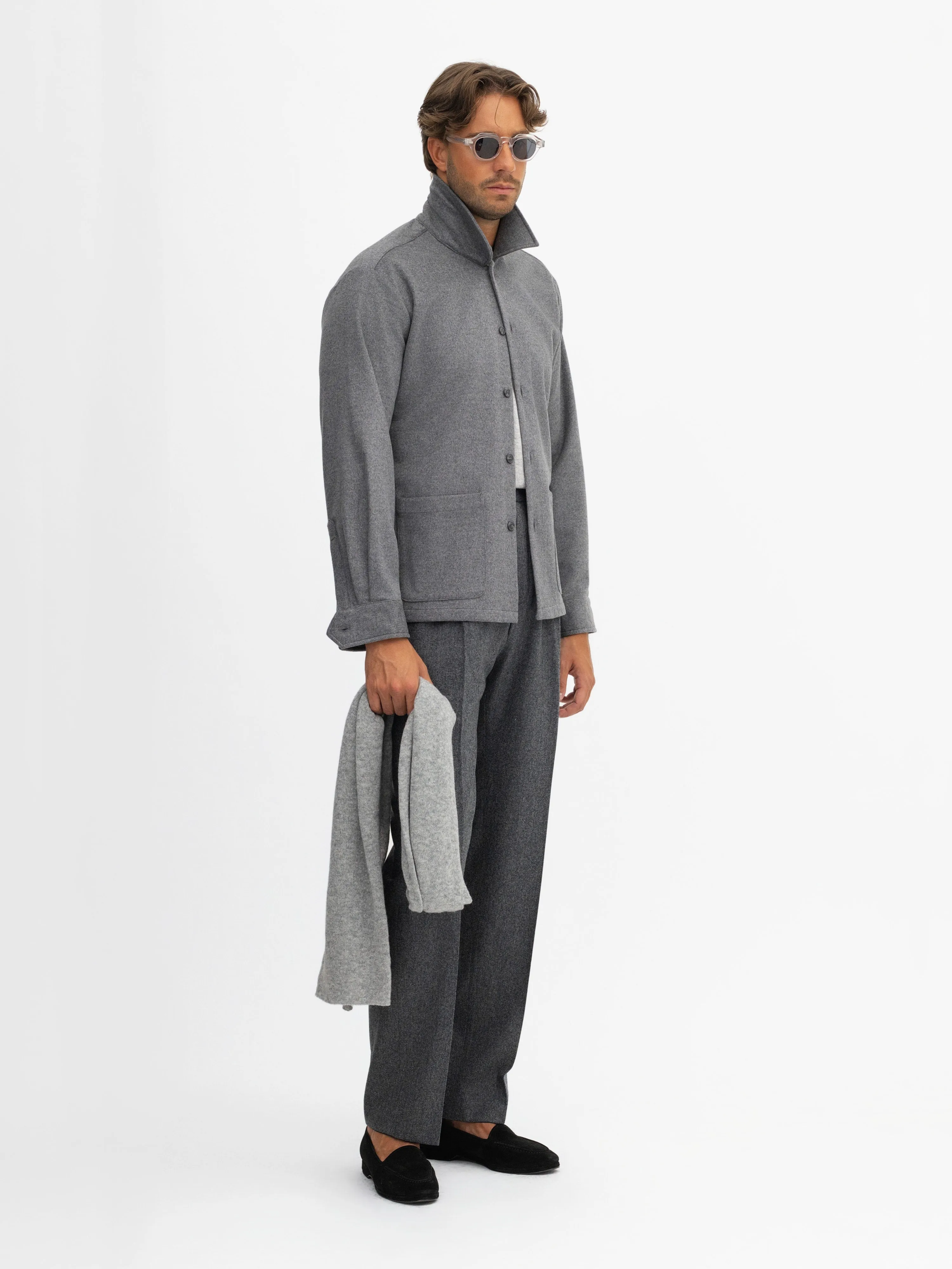 Grey Cashmere Wool Shirt Jacket