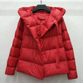 Hooded bread short padded down jacket women