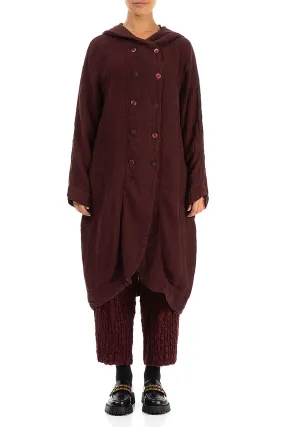 Hooded Dark Red Mélange Linen Jacket