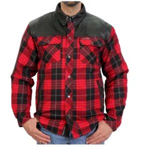 Hot Leathers Kevlar Reinforced Leather And Red Check Flannel Jacket / Shirt