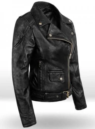 Latest Biker Style Celebrity Leather Jacket For Women, Black Leather Ladies Jacket