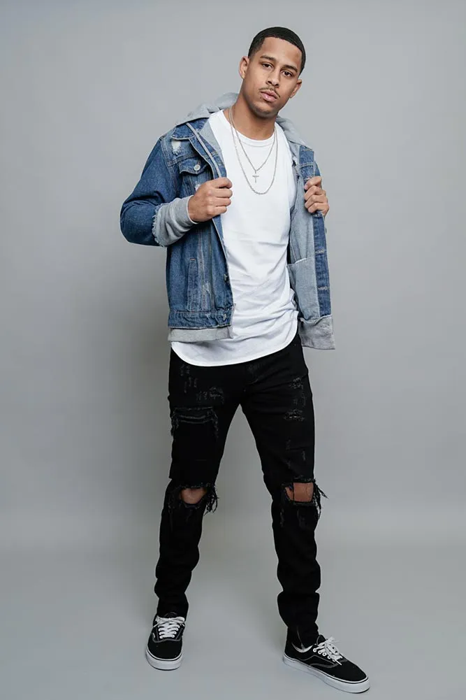 Layered Look Distressed Denim Jacket