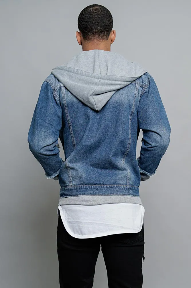 Layered Look Distressed Denim Jacket