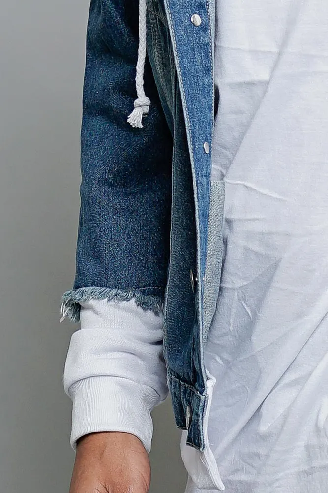 Layered Look Distressed Denim Jacket