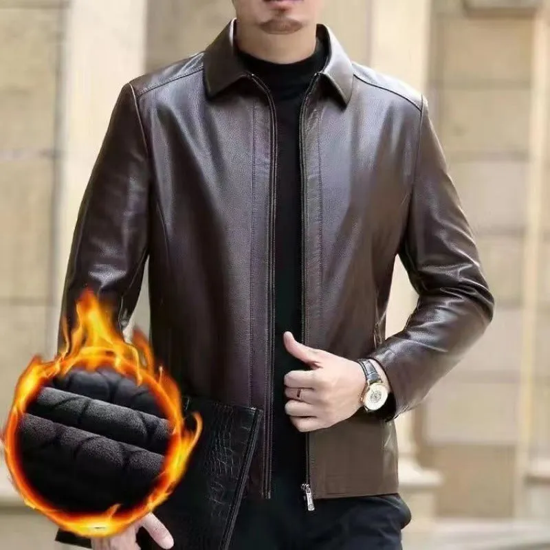 Leather Jacket For Men Leather LEATHER With Stand Collar FOR Men Fleece stylish jacket black jacket