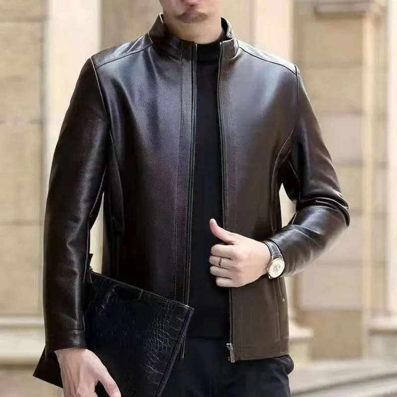 Leather Jacket For Men Leather LEATHER With Stand Collar FOR Men Fleece stylish jacket black jacket