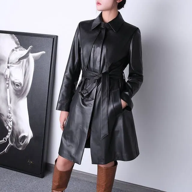 Leather Jacket for Women - Stylish and Timeless Outerwear with Adjustable Waist