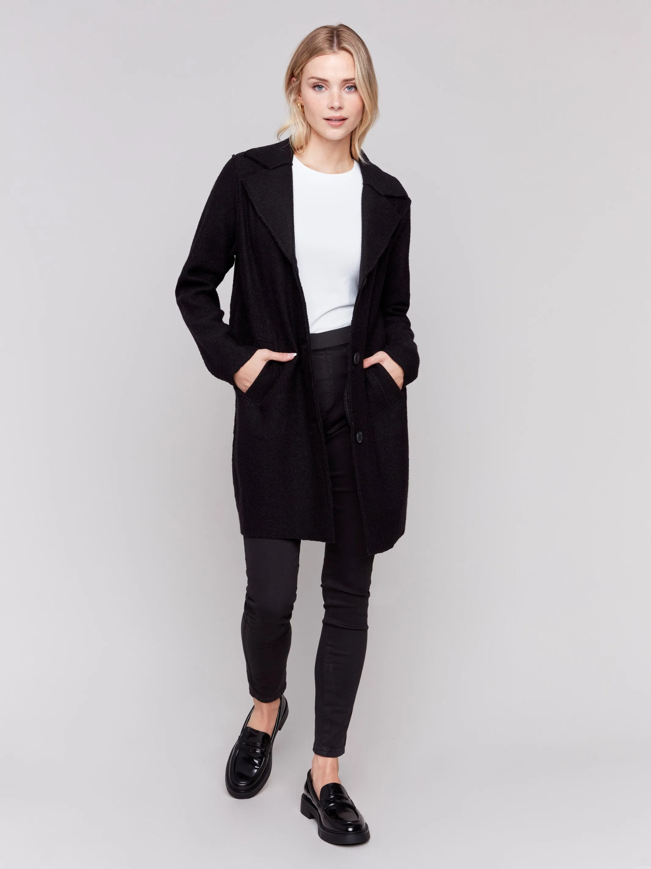 Long Boiled Wool Coat - Black