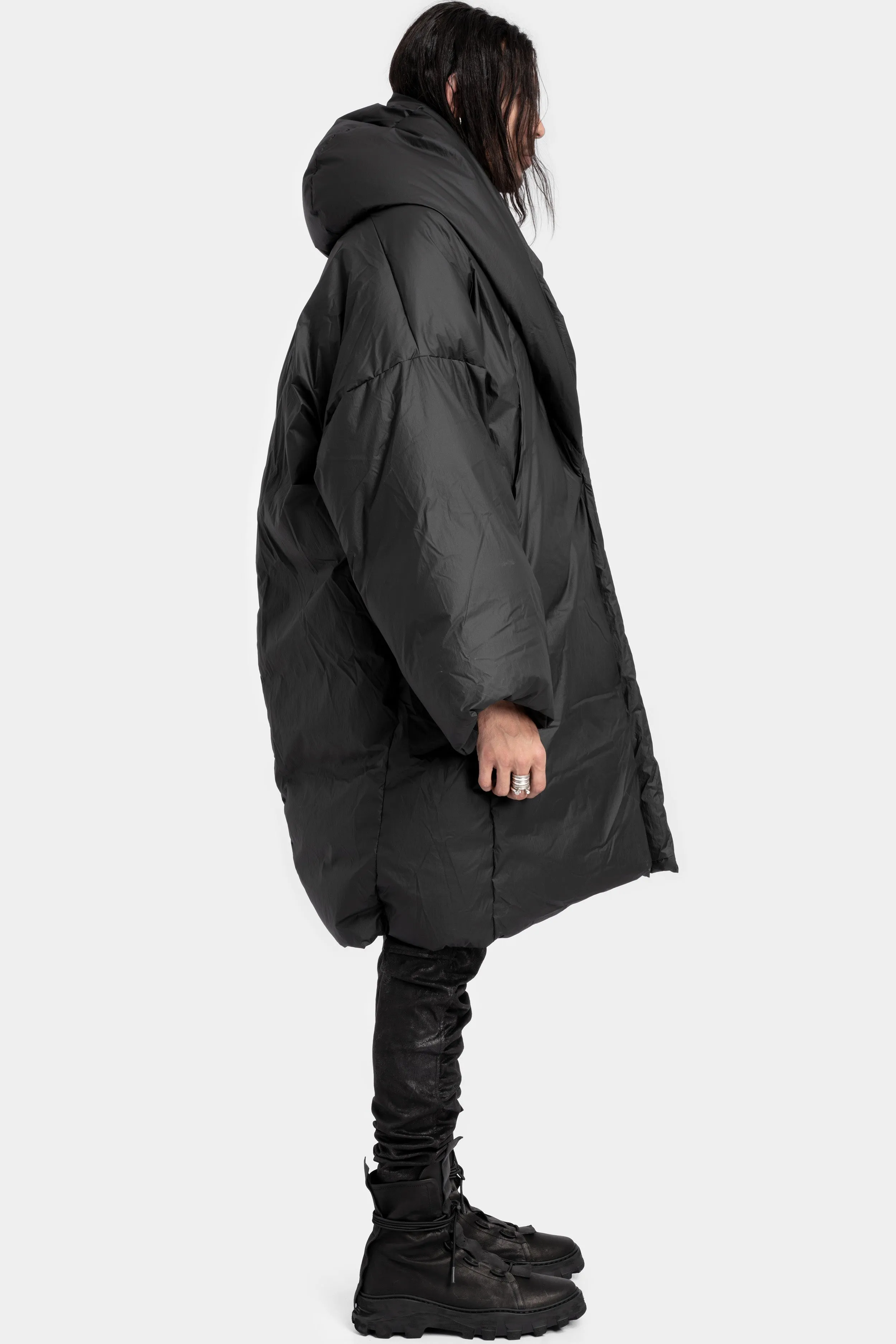 Long hooded down coat