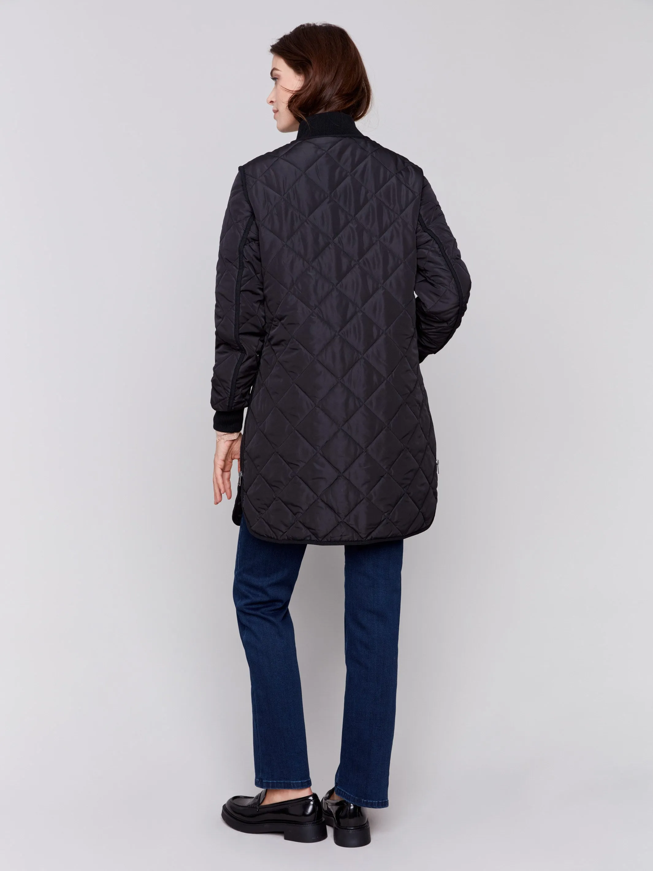 Long Quilted Puffer Jacket - Black