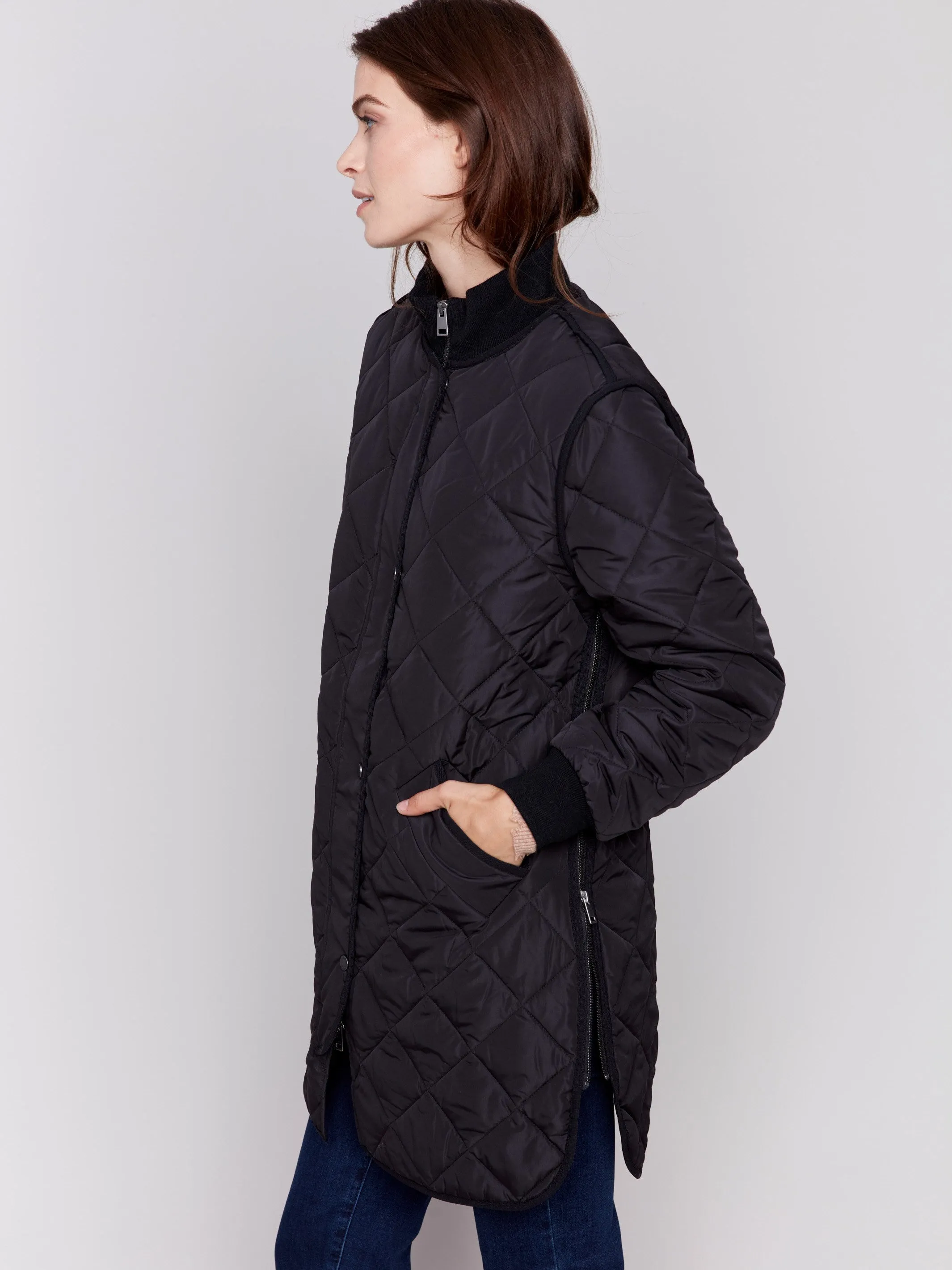 Long Quilted Puffer Jacket - Black