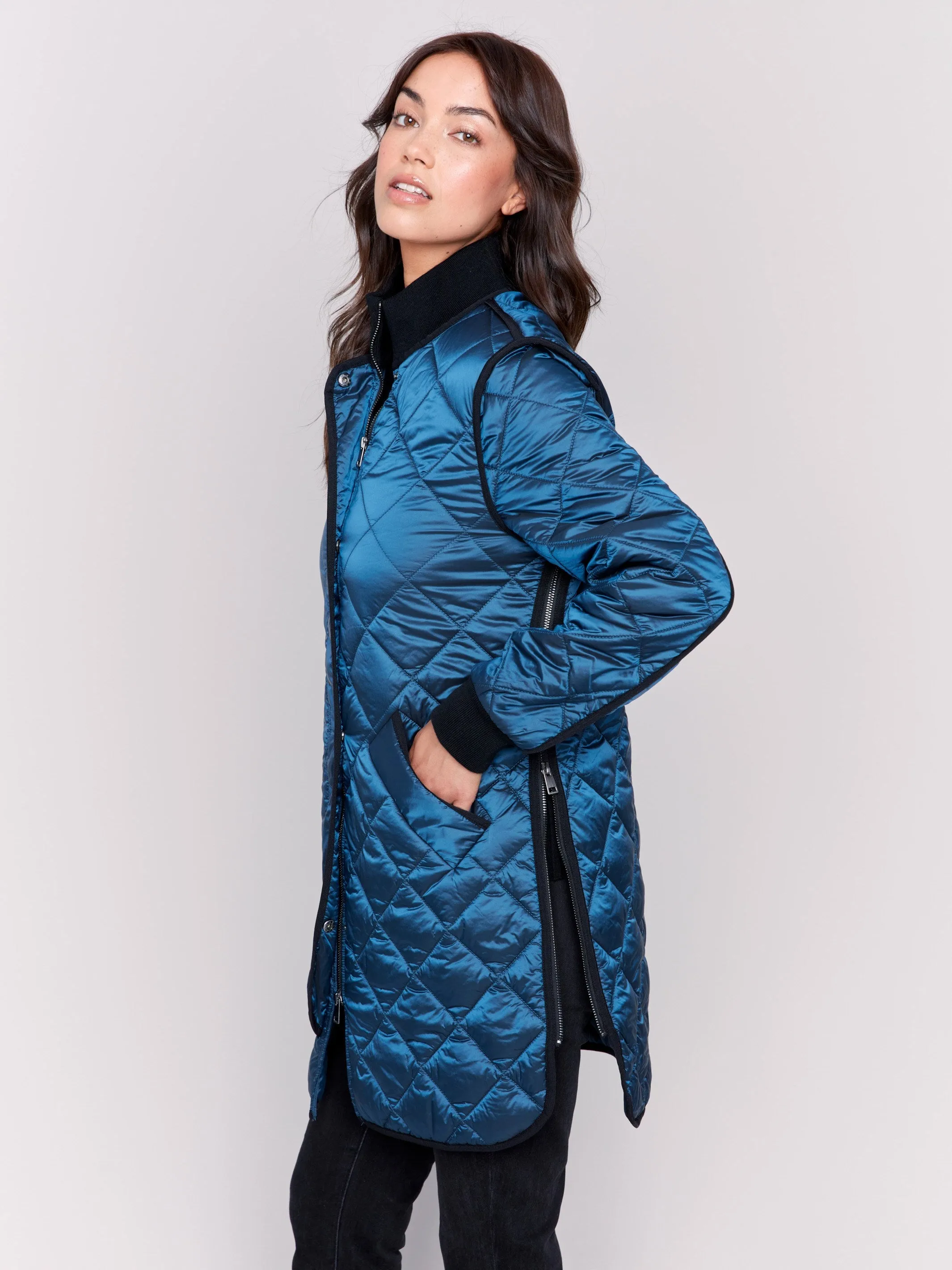 Long Quilted Puffer Jacket - Peacock