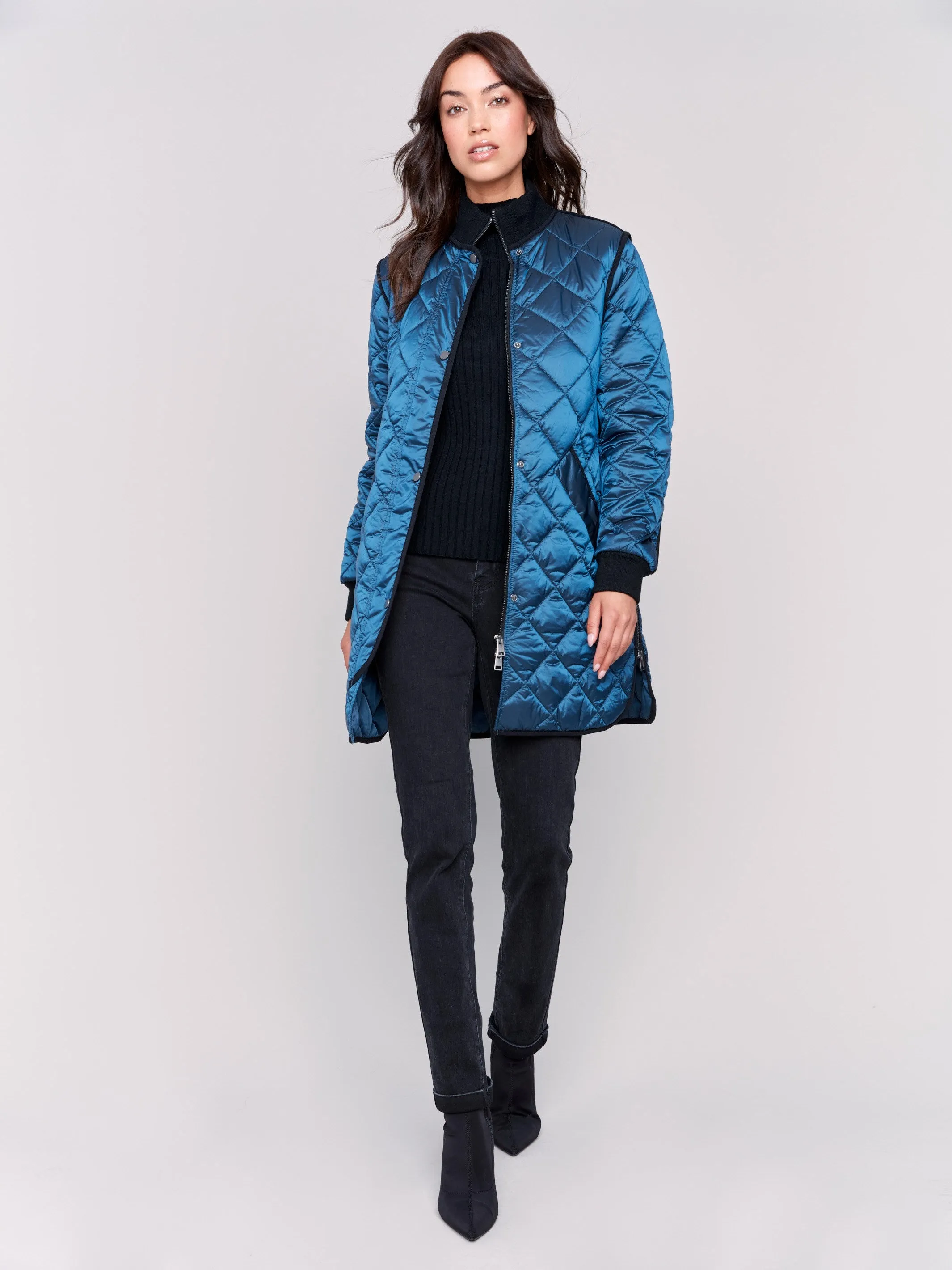 Long Quilted Puffer Jacket - Peacock