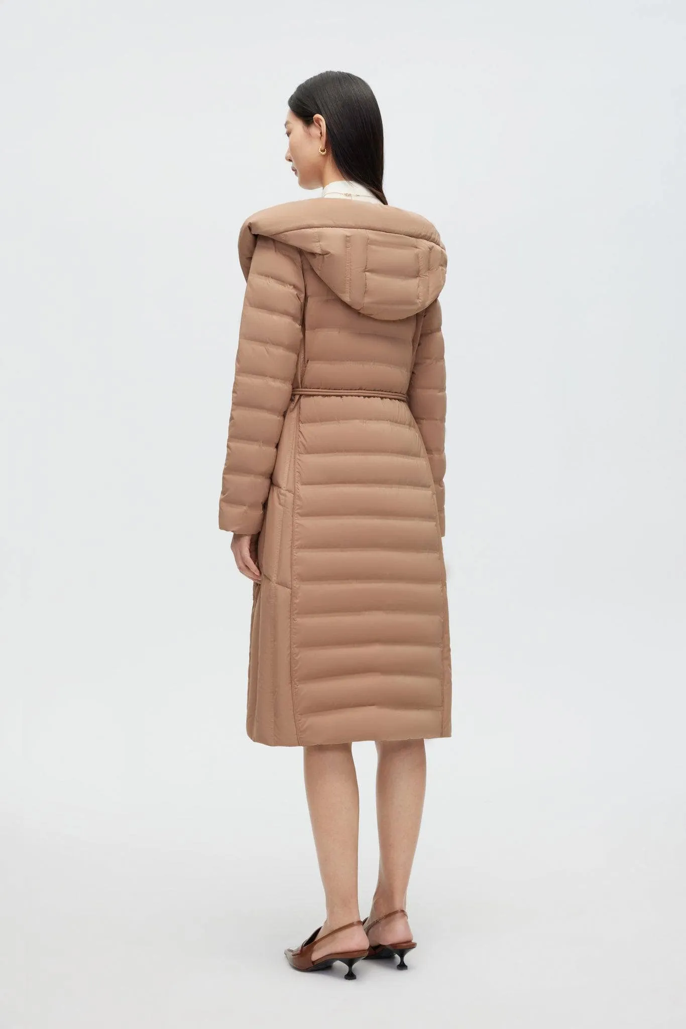 Long Wrap Goose Down Coat With Belt