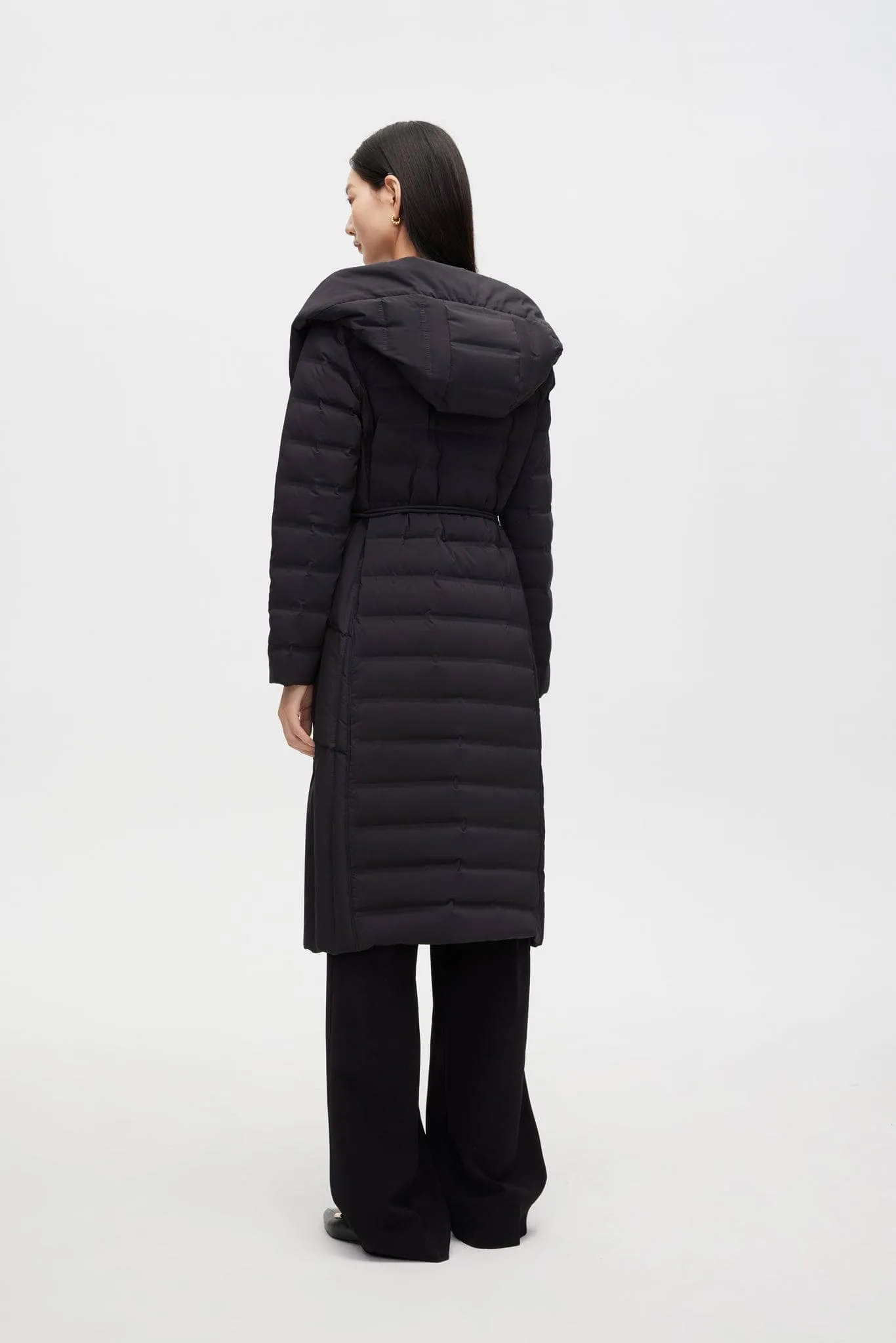 Long Wrap Goose Down Coat With Belt