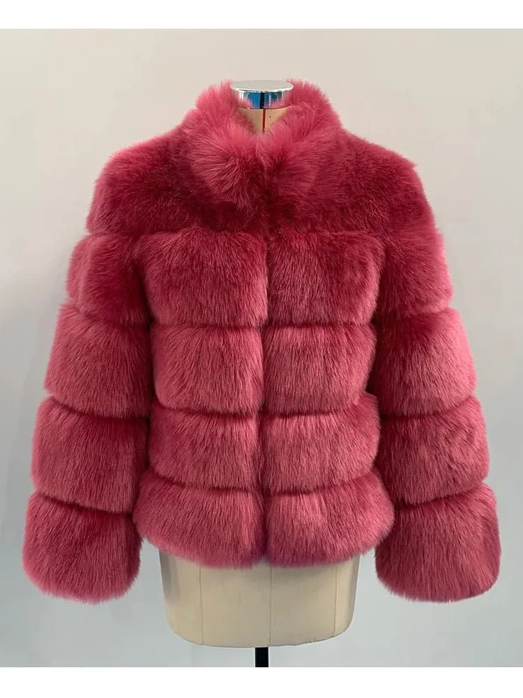 Luxury Faux Fox Fur Coat