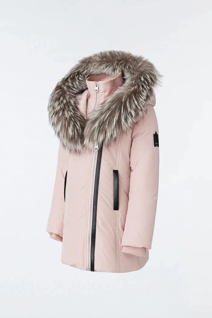 Mackage LEELEE Girls Down Coat with Removable Silver Fox Collar