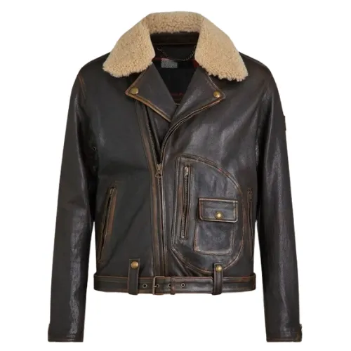 Men’s Brown Lamb Skin Leather Furr Leather Jacket classic biker jacket