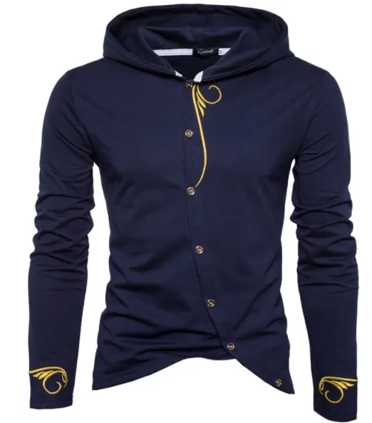 Men's Embroidered Lux Button-Up Hoodie