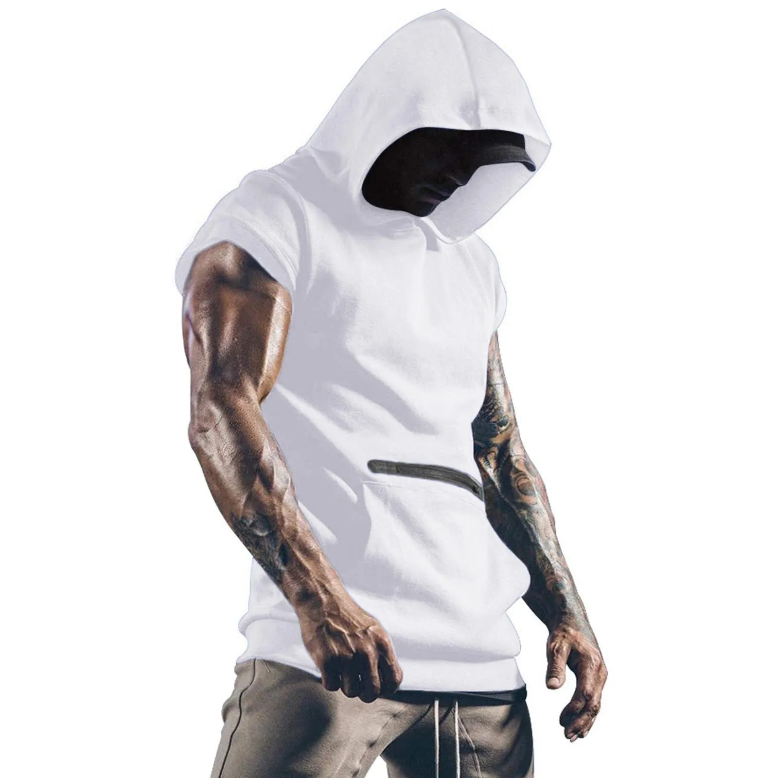 Mens Muscle Hoodie Vest Sleeveless Bodybuilding Gym Workout Fitness Shirt High Quality Vest Hip Hop Sweatshirt Men's Tops