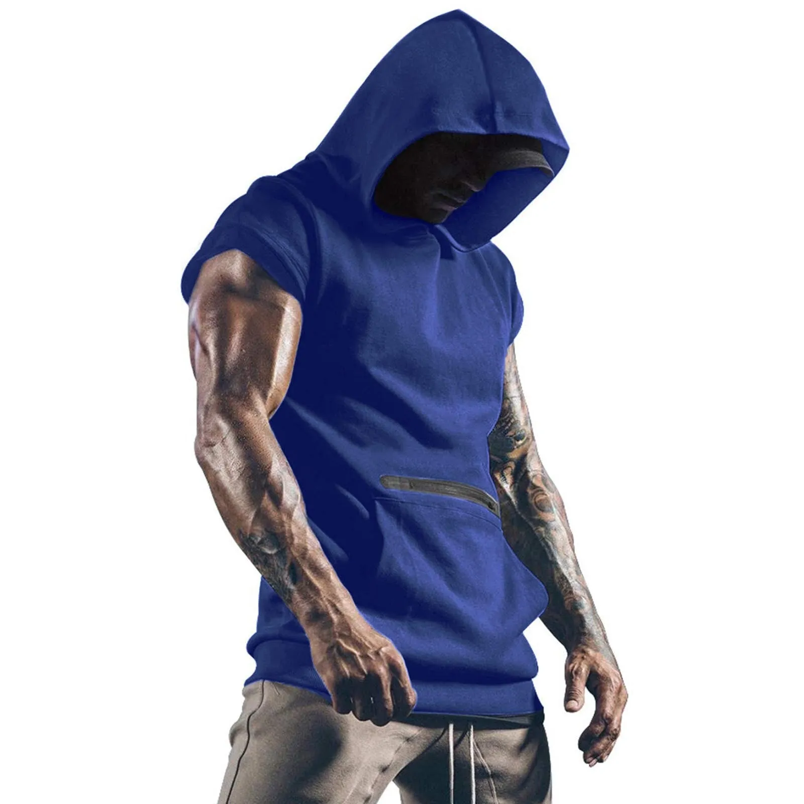 Mens Muscle Hoodie Vest Sleeveless Bodybuilding Gym Workout Fitness Shirt High Quality Vest Hip Hop Sweatshirt Men's Tops