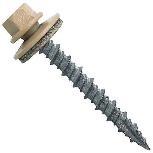 Metal Roofing Screws: (1000) 10 x 1-1/2"  Tan Hex Head Sheet Metal Roof Screw. Self Starting Metal to Wood siding Screws. EPDM Washer. Colored Head