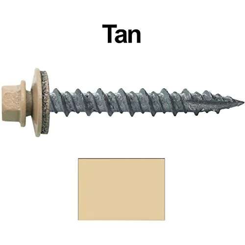 Metal Roofing Screws: (1000) 10 x 1-1/2"  Tan Hex Head Sheet Metal Roof Screw. Self Starting Metal to Wood siding Screws. EPDM Washer. Colored Head