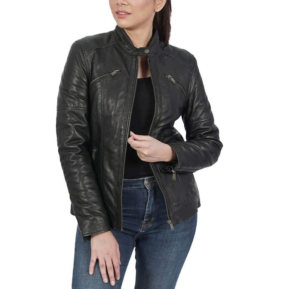 Miak Biker Black Leather Jacket