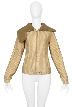 MIU MIU GOLD QUILTED & FAUX SHEARLING COLLAR JACKET 2002