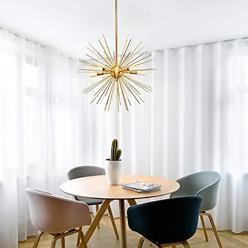 MOTINI Brushed Brass Sputnik Chandelier 5-Light Firework Chandelier Modern Ceiling Pendant Light Fixtures for Dining Room, Bedroom, Kitchen, Hallway, Entryway UL Listed (Dia 24 Inch)