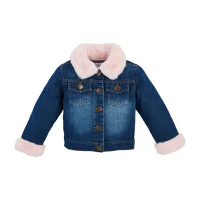 Mudpie Pink Fur Trim Toddler Denim Toddler Jacket