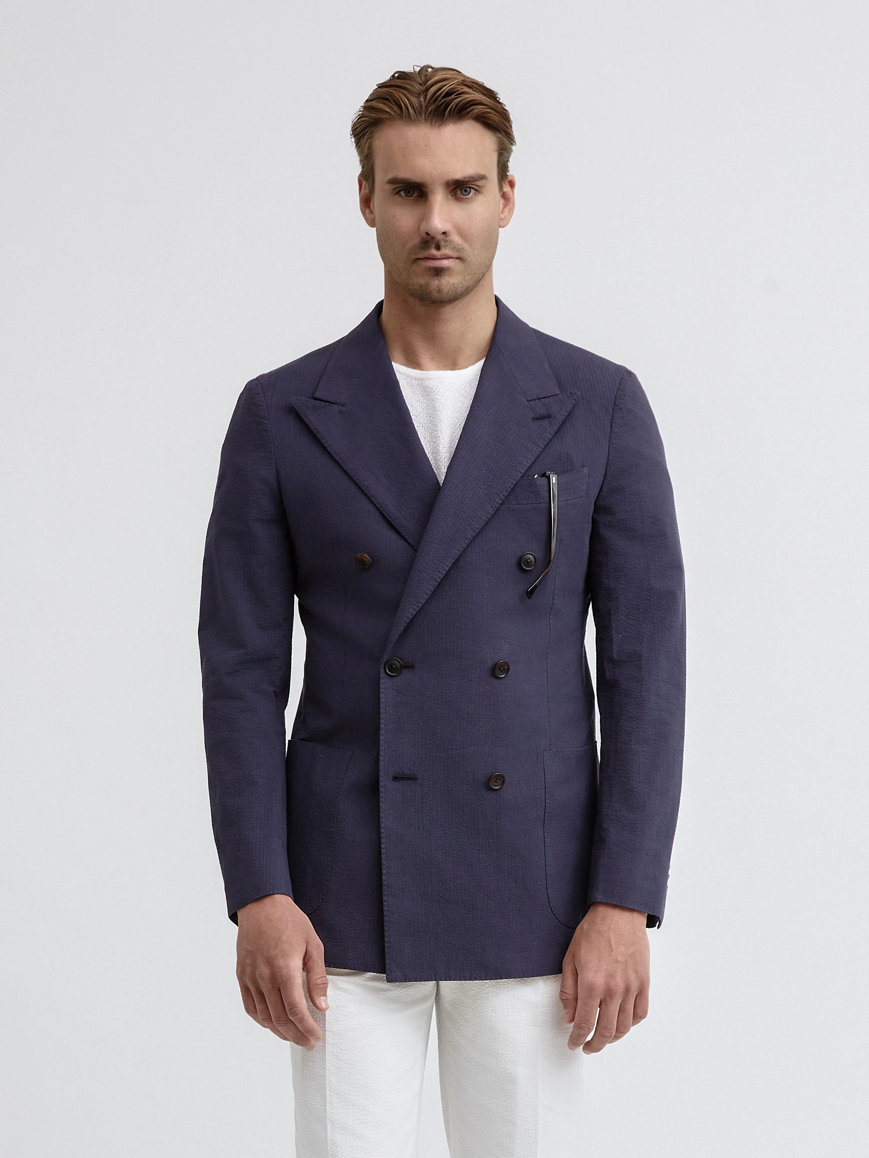 Navy Blue Seersucker Jacket