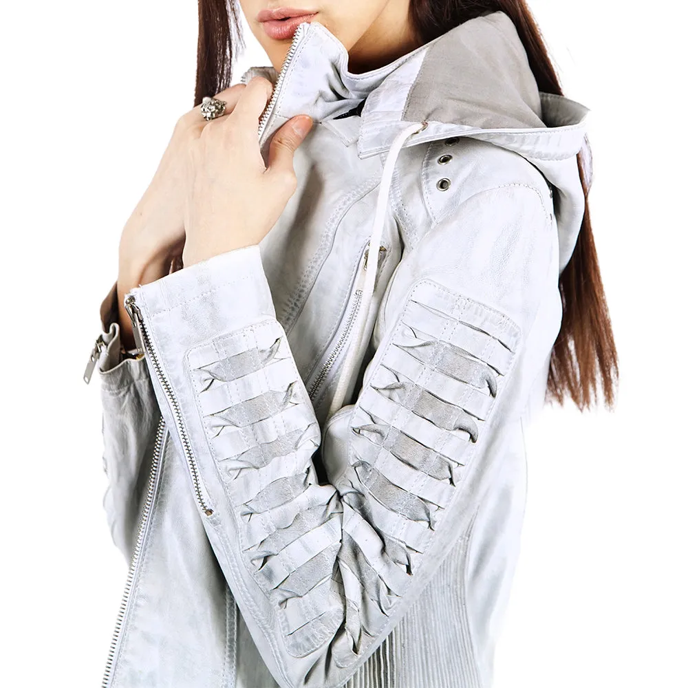 Olivia Hooded White Leather Jacket