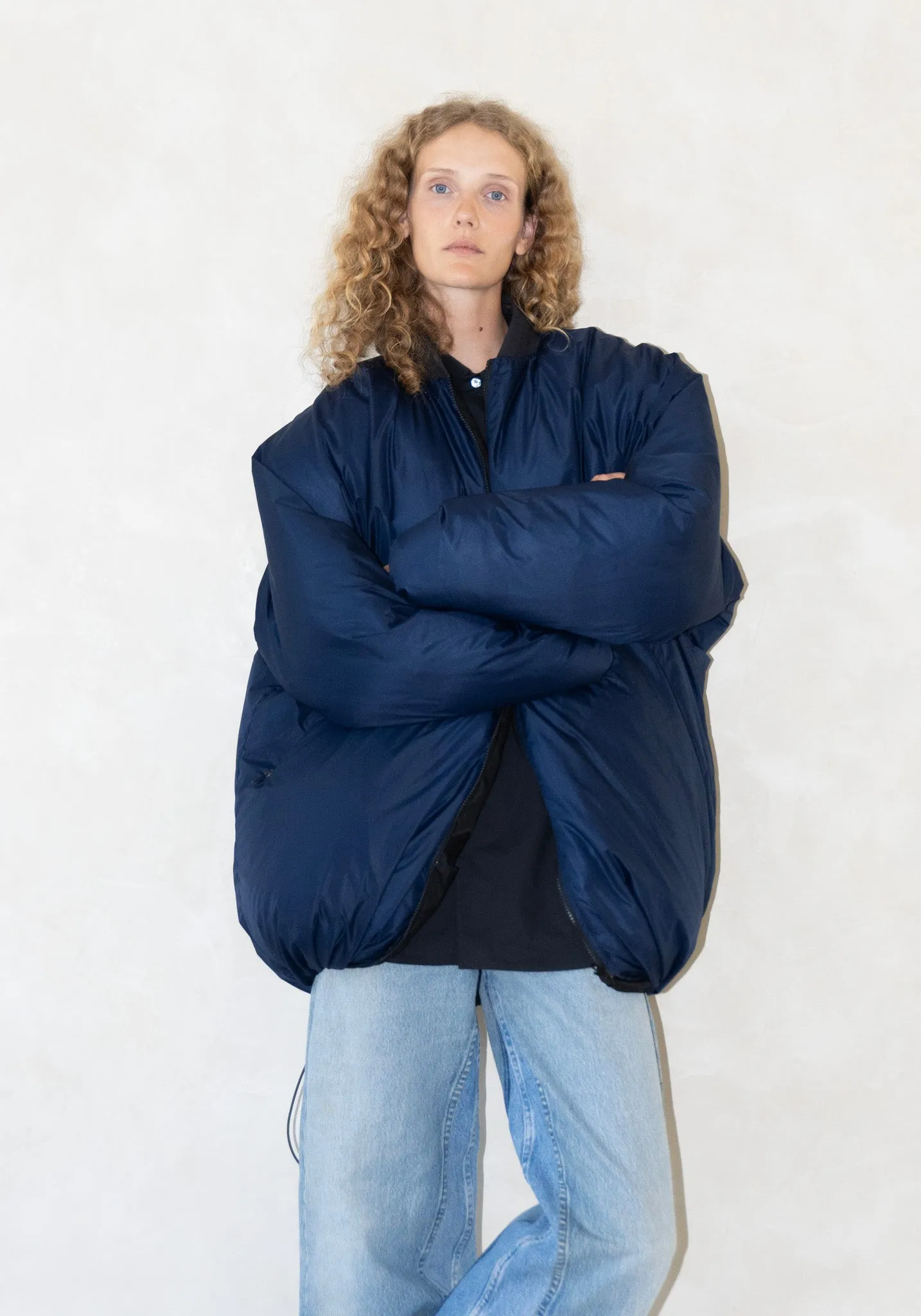 Olympus Reversible Down Jacket in Black and School Blue