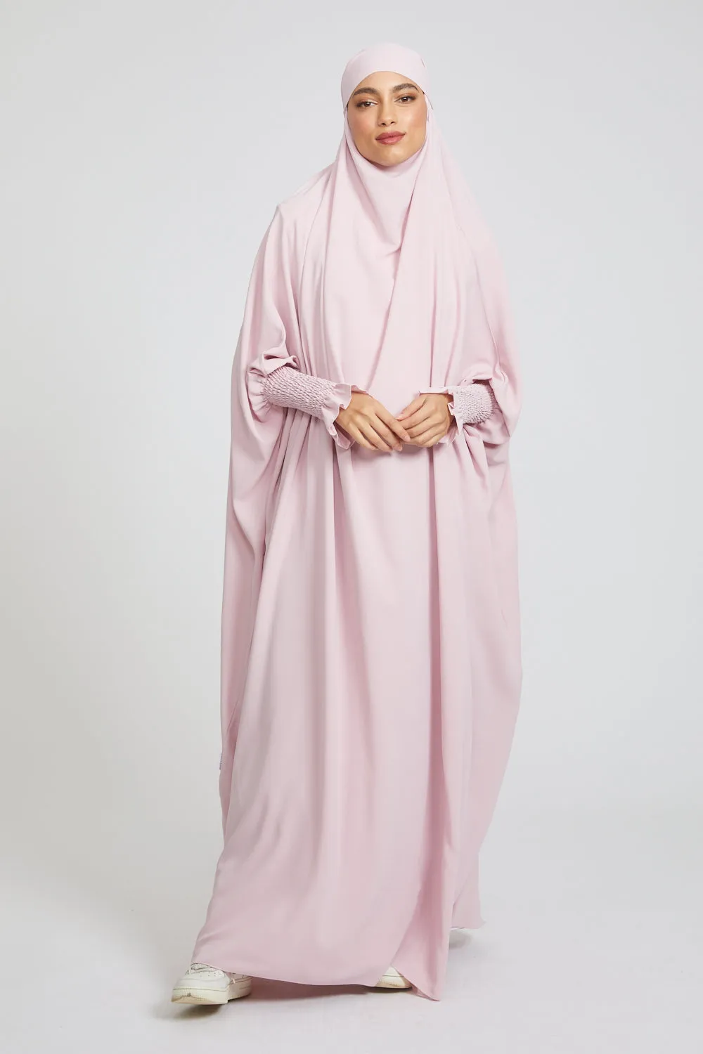 One Piece Full Length Jilbab/ Prayer Abaya - Frill Cuff -  Blush