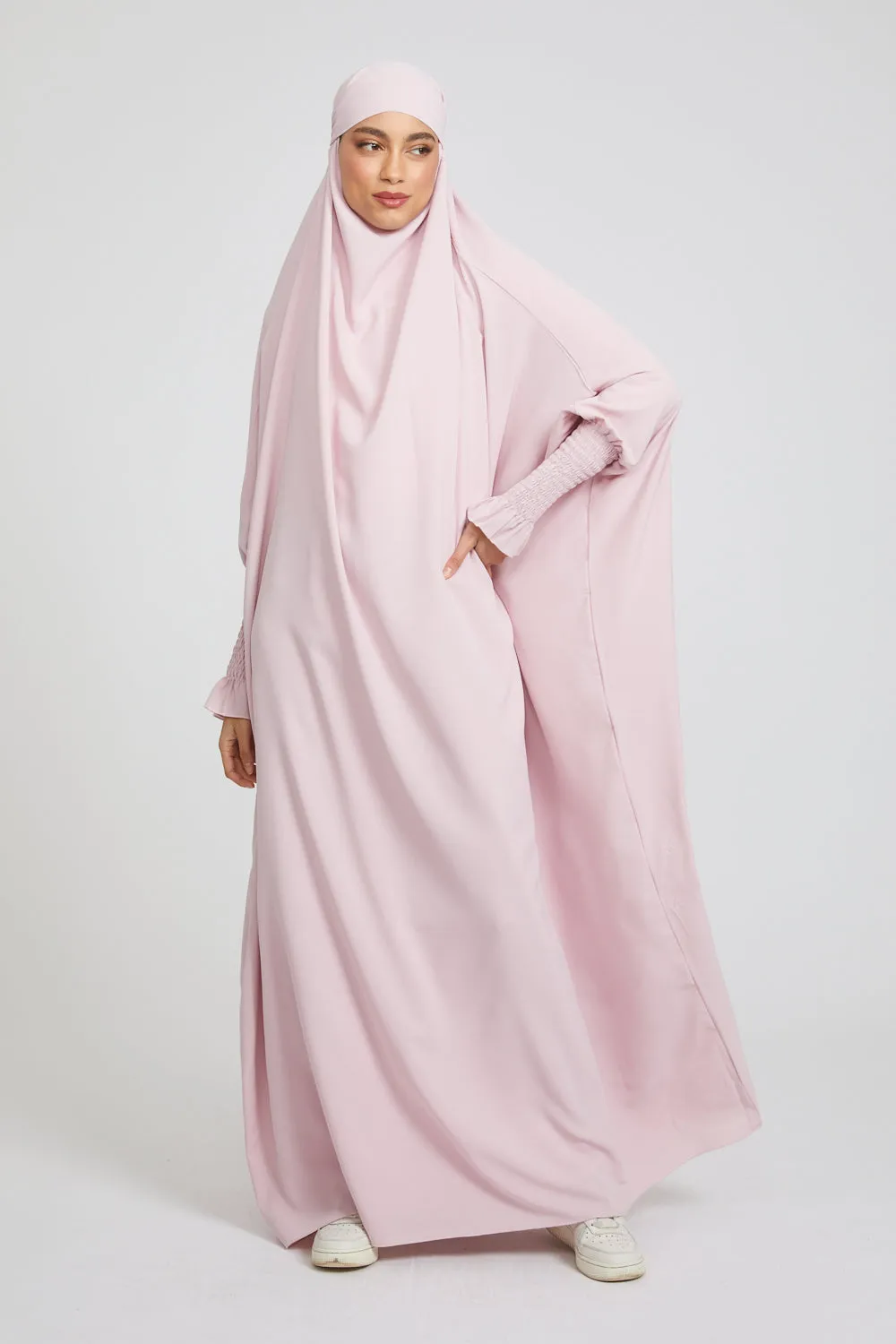 One Piece Full Length Jilbab/ Prayer Abaya - Frill Cuff -  Blush