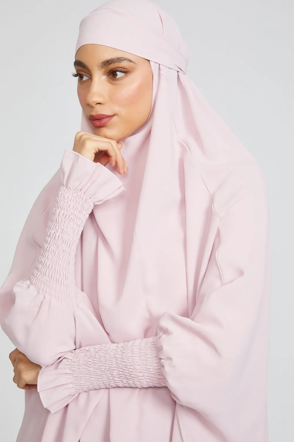 One Piece Full Length Jilbab/ Prayer Abaya - Frill Cuff -  Blush