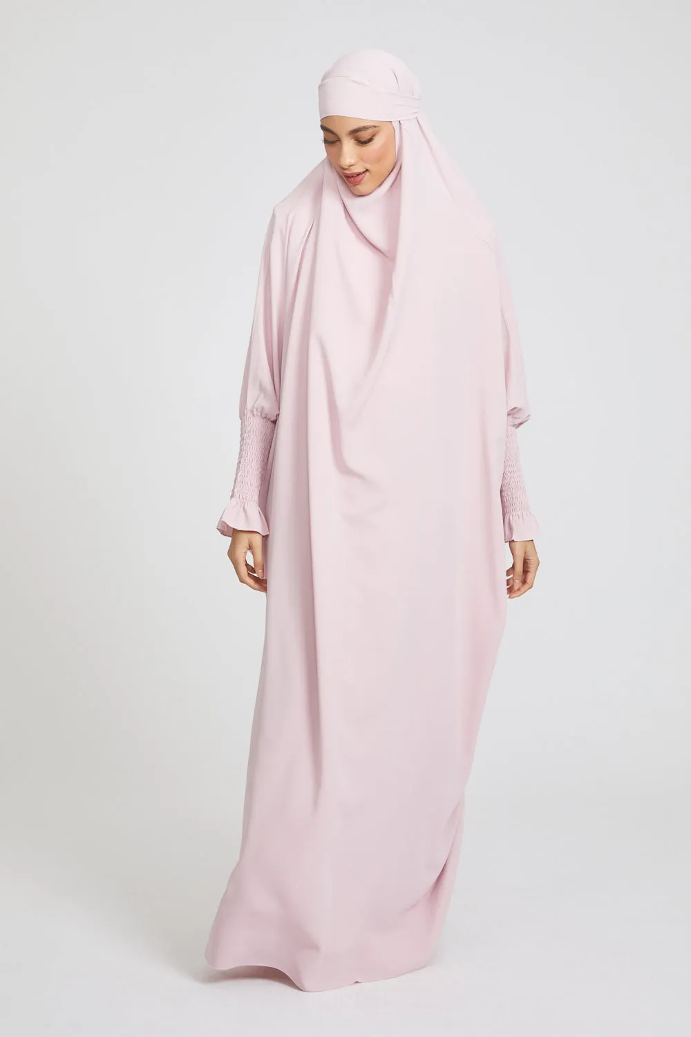 One Piece Full Length Jilbab/ Prayer Abaya - Frill Cuff -  Blush