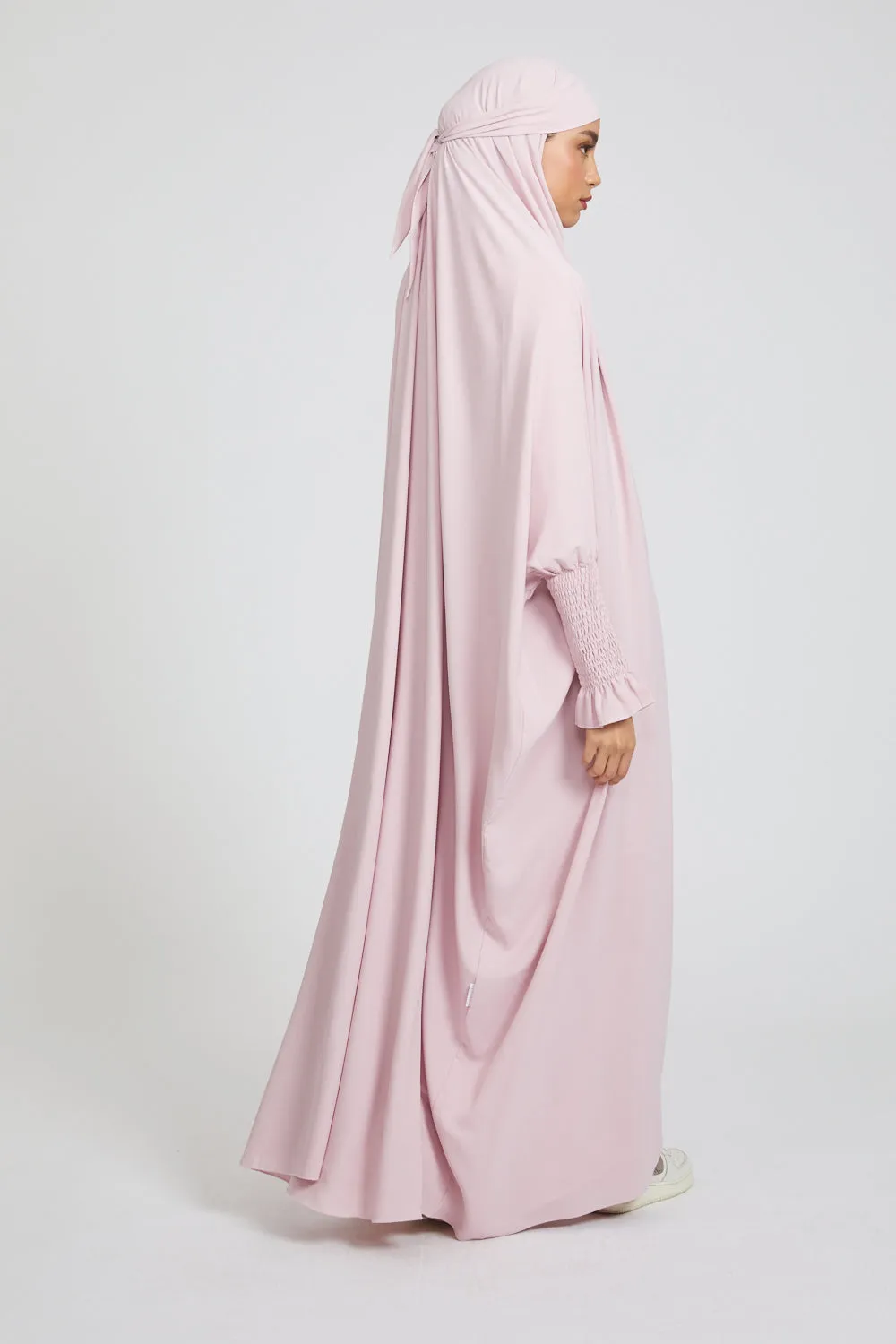 One Piece Full Length Jilbab/ Prayer Abaya - Frill Cuff -  Blush