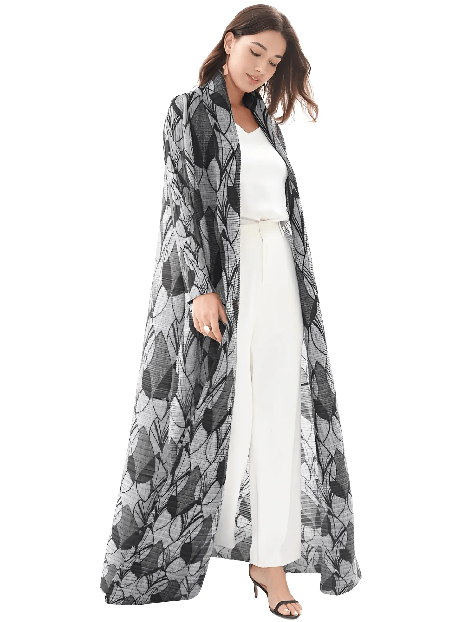 Pleated Vintage Long Jacket Women Printed Long Sleeve Designer New Dubai Style Plus Size Coats