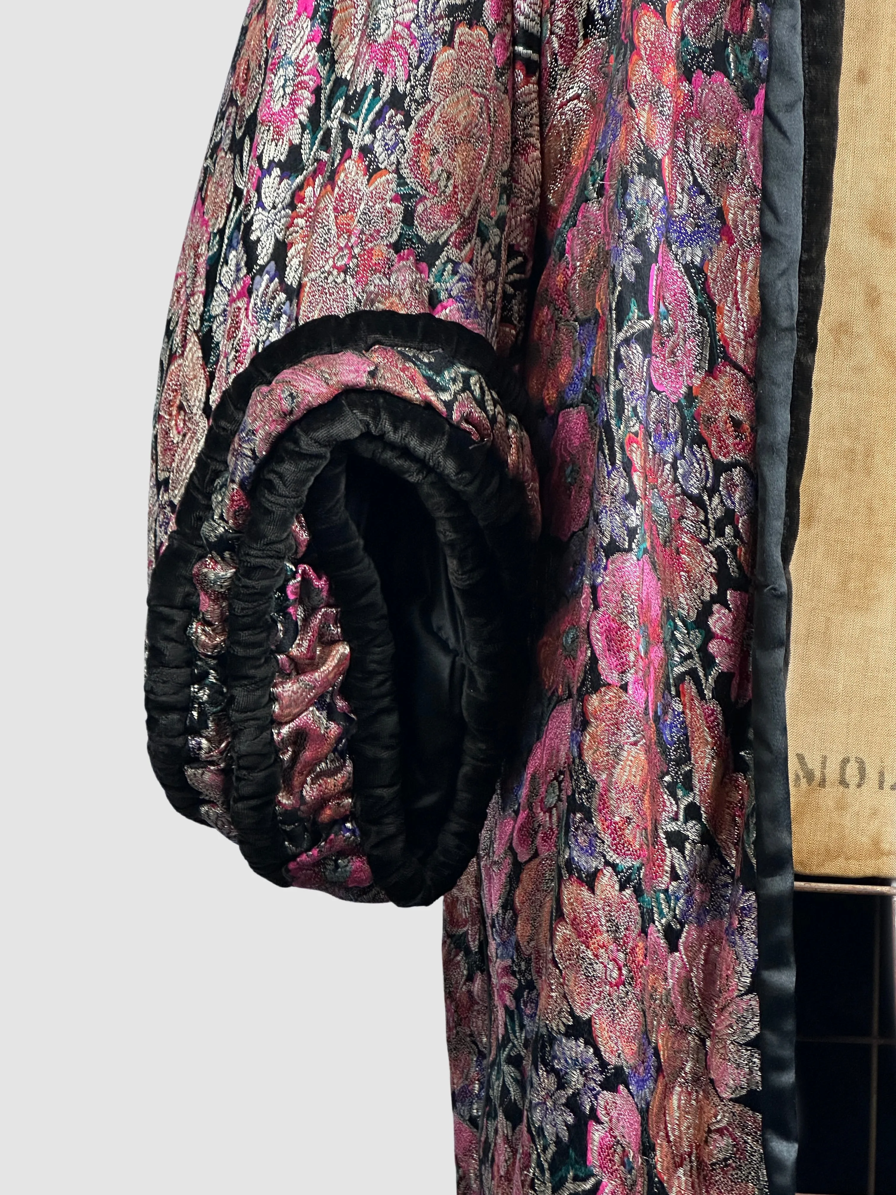 POPPY LOVE 1920s Cocoon Opera Coat With Brocade Poppy Weave • Medium