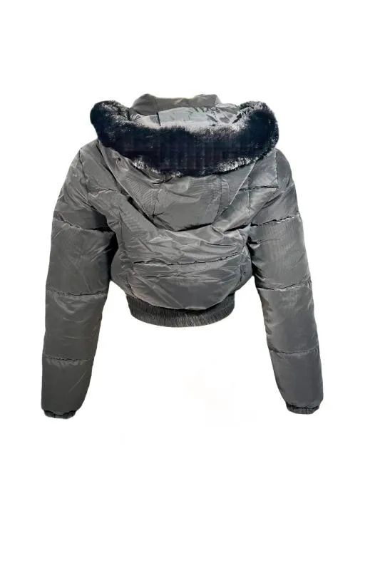 Puffed Fur Hoodie Jacket